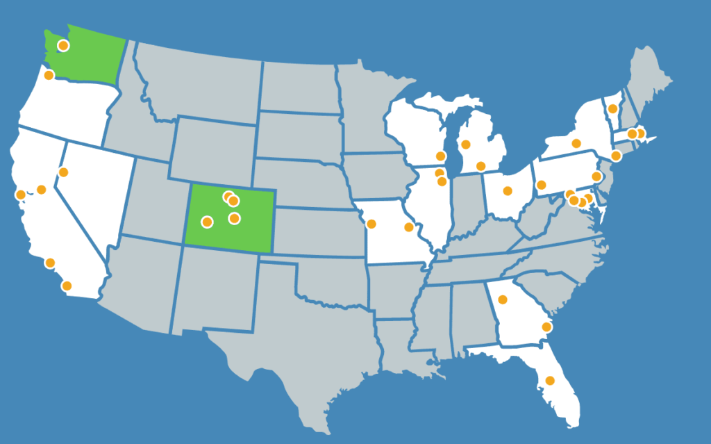 Map of States and Municipalities Who Are Members of the Building Performance Standards Coalition